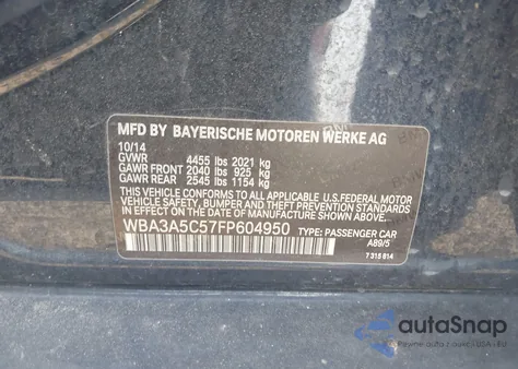 2015 BMW 328I z USA, uszkodzony, nr VIN WBA3A5C57FP604950